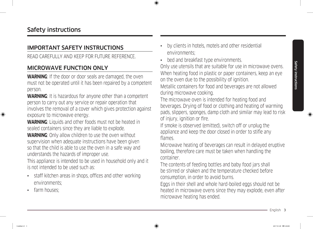 Samsung MC28M6055CK/BA manual Safety instructions, English  